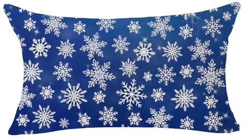 NIDITW Dekorativer Kissenbezug mit Aufschrift Happy Winter Merry Christmas, Schneeflocke, Jesus, Tannenbaum, Kreuz, Baumwollleinen, Lendenwirbelsäule, für Bauernhaus-Party, Taille, 30,5 x 50,8 cm