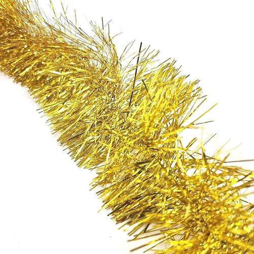 HSD Christmas Tinsel Garland 2M (6.5ft) Xmas Metallic Chunky Fine Sparkle Garland Shiny Christmas Tree Party Decorations (Fine Gold)