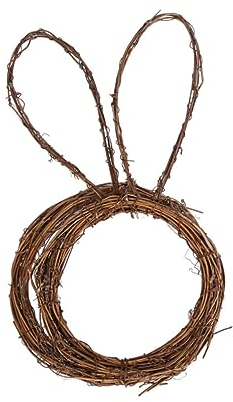Ciieeo Rattan-Kaninchen- Blumenschmuck hasenform Rattan-Hasen-Dekor Häschen-Rattan-Kranz Frühlingsschmuck Haustürdekoration Osterhasen-Anhänger aus Rattan kreative osterdeko Feder