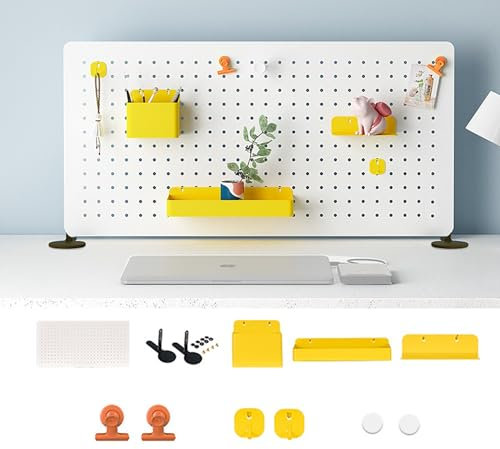 XRRJFYH Panneau Porte Métal, Panneau Perforé Bureau Diviseur, Pegboard avec Accessoires et Base pour Cuisine, Jeux, Maison (Color : White-Yellow)