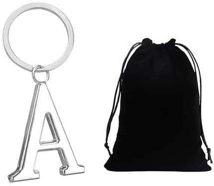 DAZZLUXE 1 porte-clés avec lettre A, 1 sac de rangement, porte-clés pour garçon, porte-clés avec initiales, porte-clés avec pendentif, argenté, ca. 1 cm breit, 2 cm lang