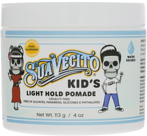 Suavecito Kid's Pomade Calming Chamomile Scent Light Hold 4 oz. - Water Based Flake Free Hair Gel - Dermatologist-Tested, Hypoallergenic Formula - Free of Sulfates, Parabens, and Phthalates