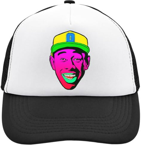 Functon+ Creator Rapper Portrait Neon Mesh Back Trucker Cap Adjustable Snapback Hat Casu White, Schwarz , Einheitsgröße