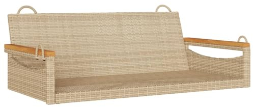vidaXL Banco Columpio de ratán sintético Beige 109x62x40 cm, Silla Colgante, Asiento Columpio, Silla Colgante de ratán, Silla Hamaca
