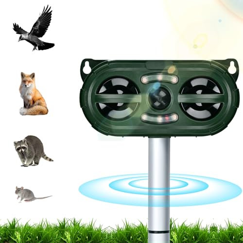 Ultrasonic Solar Animal Repellent Fox Deterrents for Garden Garden Cat Repellent Waterproof Rechargeable Animal Deterrent Devices Outdoor for Deer Dog Rabbit Skunk Yard Garden Farm