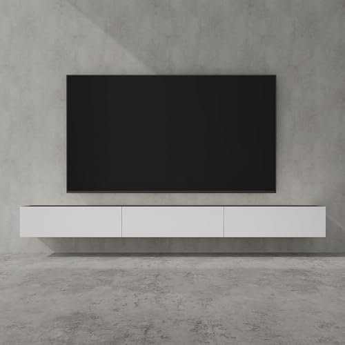 doporro Meuble TV Bas 300x40,2x30cm Armoire TV Gris Noir Mat + Blanc Mat Table de Télévision Salon avec Portes Meuble TV Suspendu MBTV02