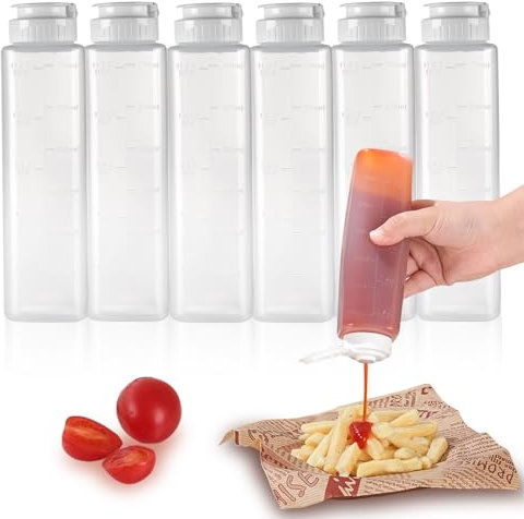 RAMFIYN Quetschflaschen für Saucen, 325 ml, umgekehrte Heißsaucenflaschen für Flüssigkeiten, Salat, Dressing, Flaschen mit Klappdeckel aus Silikon, 6 Stück