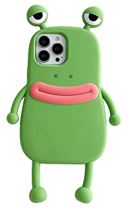 QoKcoahn Ugly Case for iPhone 15 Pro, Funny 3D Cartoon Frog Green Cute Kawaii Silicone Shockproof Protective Case