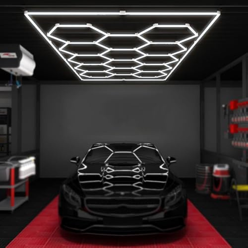 YIJIEHH Plafonnier LED en nid d'abeille garage hexagonal éclairage de garage 6500K forme hexagonale, 14 pièces lampes modernes pour salle de gym, blanc