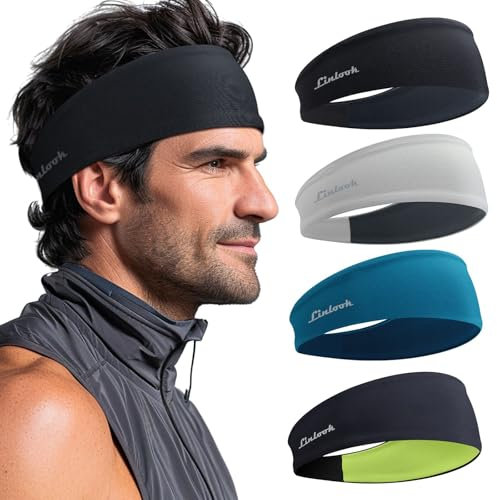 Sport Stirnbänder für Damen und Herren, Antibakterielles Schweißband Stirn, Elastisch rutschfest Haarband für Joggen,Laufen, Fitness, Yoga, Radfahren, Basketball (2 Schwarz + Grau + Blau)