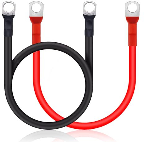2 Pcs Car Battery Cable, Battery Inverter Cable, 16mm² 50cm Car Battery Jump Leads, Battery Link Cables, 12V Heavy Duty with Ring Terminals, for Motorcycle Solar Car Battery Grounding Cable Car