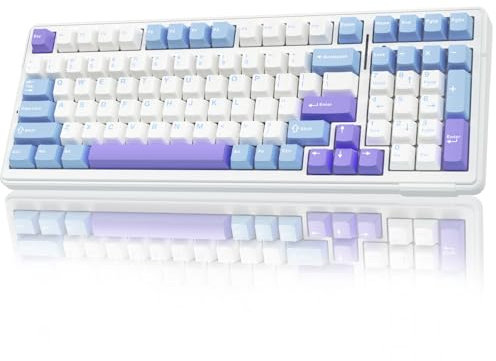 AULA F99 Gaming Tastatur Kabellos,3 Modus 2.4GHz/Type-C/BT5.0 Mechanische Tastatur mit Fünfschichtige Polsterung Struktur,RGB,8000 mAh,QWERTY,Hot-swap Custom Keyboard Mechanical (Blau-Violett)