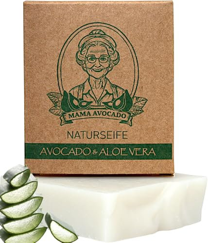 MAMA AVOCADO - Aloe Vera Seife für alle Hauttypen - Naturkosmetik - Handgemachte Duschseife für Haut & Haare - Naturseife ohne Palmöl & Parabene - 100g