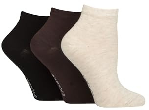 SockShop Women's Bamboo Ankle Socks - Plain, Patterned, Striped, Floral, Colourful, Bright, Smooth Toe Seams 3 Pairs Size 4-8 (UK, Numeric, 4, 8, Regular, Regular, Plain Cocoa)