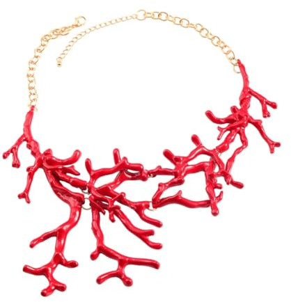 JUNNASALIKER Collier, collier avec pendentif corail rouge, chaîne de tempérament réglable longue chaîne, Alliage + peinture en aérosol