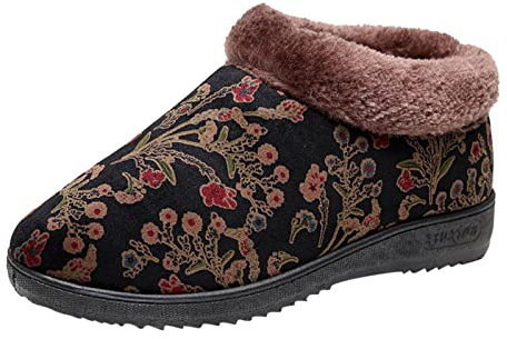 Generico Scarpe Stivali Donna Tronchetti Donna Invernali Inverno Donna Stivali da Neve Fondo Piatto Antiscivolo Interno Esterno Stampa Floreale Peluche Caldo e Stivaletti Donna con Pelo (Black, 40)