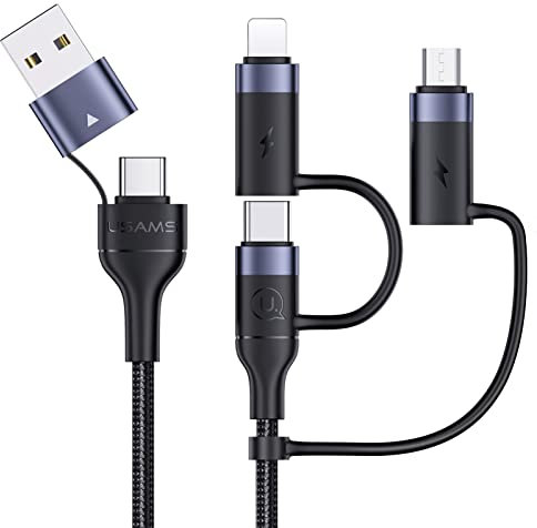Pluggify 60W USB C Multi Kabel, 6 in 1 Universal Schnellladekabel A/C auf Typ C/iP/Micro, PD 3A Nylon Mehrfach Ladekabel für Laptop Handy (2M Schwarz)