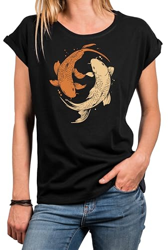 MAKAYA Yoga Shirt Damen Kurzarm Top mit Aufdruck Yin Yang Motiv Zen Meditation
