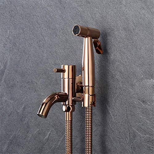 TATITZRO Wasserhahn Bad Duschsysteme Toilette Hand Bidet Sprayer Massiv Messing Wasserhahn Edelstahl Sprayer Duschset, Rose Gold Douche Kit,