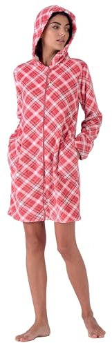Vestaglia Donna Invernale in Pile Coral Corta Calda e Morbida cappuccio Zip Bottoni Taglie S-XXL (IT, Testo, XXL, Regular, Regular, SCOZZESE ROSA 937)