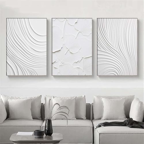 Ecyanlv White Abstract Canvas Wall Art Modern Textured Painting Geometric Art Textured Minimalist Poster Abstract Shaped Wall Art White Line Pictures Wall Decor for Living Room 16x24inch Frameless