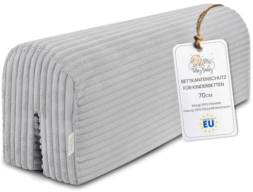 Bettkantenschutz für Kinderbetten 70 cm - Schutz für Bettrahmen Baby Bett rausfallschutz für boxspringbett bettgitter mit Bezug Kantenschutz Kinder Babybett Hellgrau