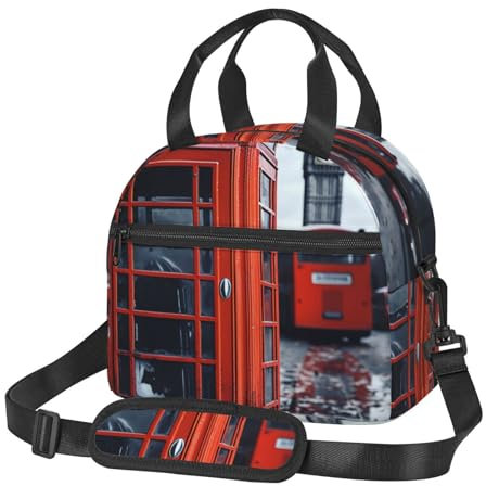 QMNSEHF Insulated Lunch Bag for women Men Lunch Box England UK Retro London Telephone Reusable Leakproof Lunch Cooler Bag for Picnic Work