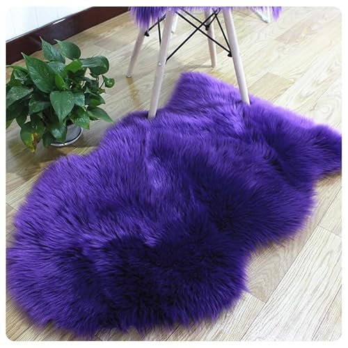 Rockreyoa Lammfell Schaffell Teppich Faux Lammfell Schaffell Teppich Fellteppich Kunstfell Weicher Fell Carpet Kunstfell Teppich Longhair Flauschiger Teppich für Bettvorleger Sofa Lila 45 * 65cm