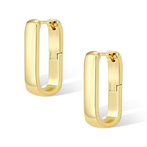 Gold Ohrringe Damen, Kleine Eckig Creolen Klobige Ohrringe Hypoallergen Kleine Dicke Ohrring Breite Huggie Creolen Ohrring fur Damen Mädchen
