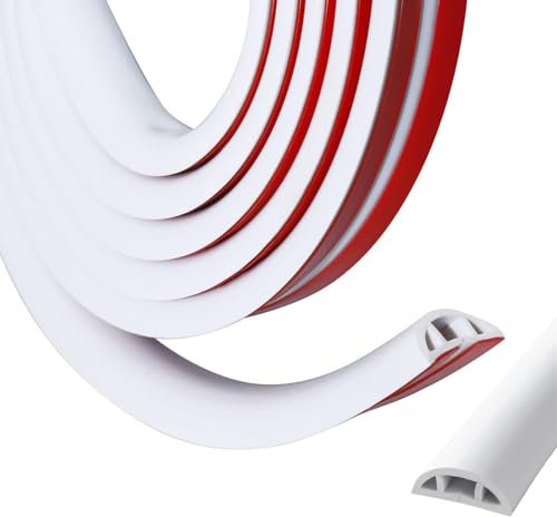 Cable Duct Self-Adhesive Cable Duct Half Round Cable Duct 30 mm (W) x 10 mm (H) x 3 m Length, Cable Bridge for Household Power Cables, Floor Cable Protection, Cable Cover, White