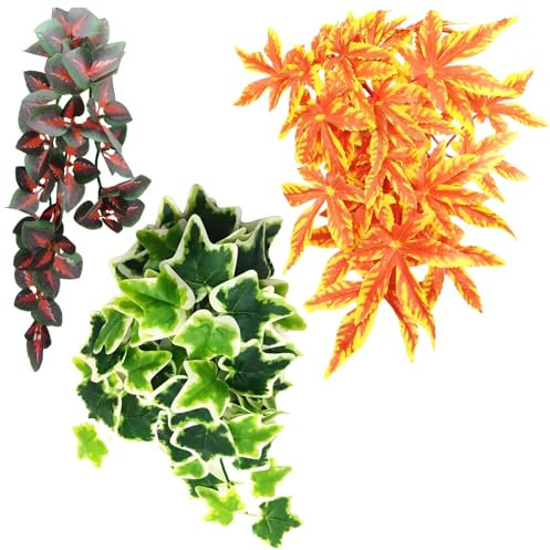 3 plantas trepadoras de reptiles artificiales con ventosas, vides de terrario de 12 pulgadas en 3 estilos únicos para tanques de reptiles