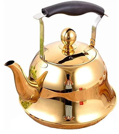 Bollitore da tè a fischio in acciaio inossidabile con manico portatile 2L color oro teiera per piano cottura a gas