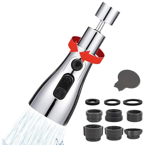 FISH DRAGATE lavandino rubinetto gorgogliatore 360°girevole rubinetto,aeratore per rubinetti 3 funzioni,con accessori di montaggio,adattatore adatto per cucina e bagni,lavello aeratore