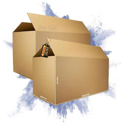 PROREGAL 2x Versandkarton 2-wellig | LxBxH 1200 x 600 x 600 mm | Mit Höhenriller & Belastbar bis 30 kg | Braun | Große Pappkiste Faltkarton Karton Paket für Versand mit DHL DPD GLS UPS Hermes