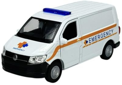 Welly Modell Auto Kompatibel mit VW Volkswagen T6 Emergency Weiss Transporter Kasten Version T5 Ab 2. Facelift 2015 1/34-1/39 Metall Die Cast Neu im Kasten