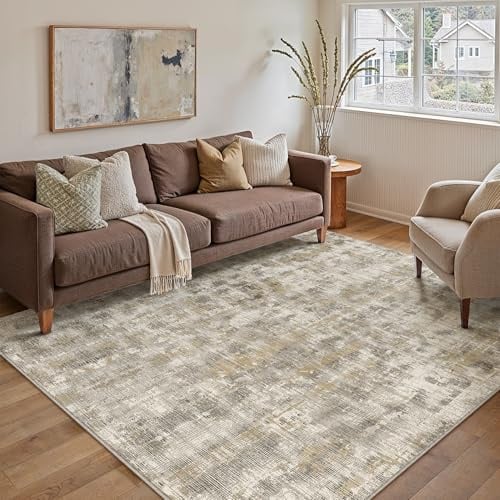 PureCozy Braun Teppich Wohnzimmer 120x170cm Waschbar Kurzflor | Waschbar Boho Teppich,Rutschfest, Weich, Kurzflorig, für Wohnzimmerteppich,Schlafzimmer,Esszimmer,Büro,Kinderzimmer