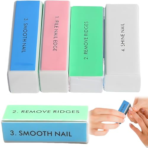 5 Pcs 4-Way Nail Buffer Blocks, Professional Manicure Polishing Kit for Shiny Glossy Natural & Acrylic Nails, Reusable Nail File Sanding Sponges for Home and Salon Use