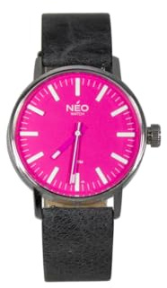 NEO watch Armbanduhr Damen Edelstahl Lederband Silber Rosa N43-005