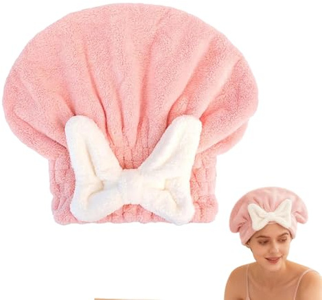 Handtuchhut für nasses Haar, saugfähig, weich, mit Schleife, schnell trocknend, für Zuhause, Reisen, Schwimmen, Dusche, Bad, Fitnessstudio, 27 x 26 cm