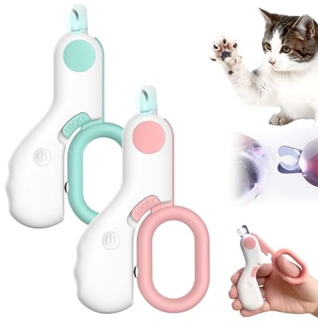 LED-Nagelknipser für Haustiere, 2025 Upgrade Katzennagelschneider mit Licht, tragbarer Schermaschine für Hund, Katze, kleine Haustiere, hilft Blutlinie und Überschneiden zu vermeiden (Blau und Rosa)