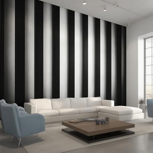 Black and White Stripe Photo Wallpaper for Bedroom, Striped Wall Mural for Living Room, Black and White Wallpaper 200x140 Nonwoven Wall Paper Home Decor W17