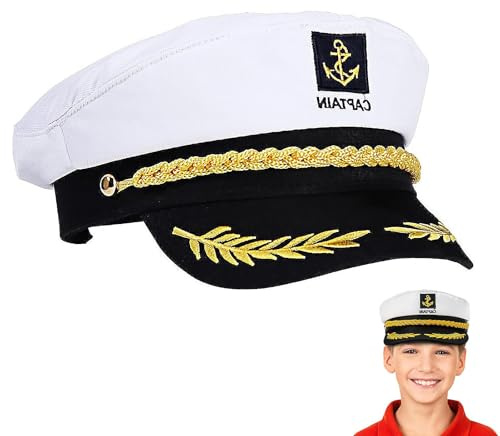 lvvhuan Kapitänsmütze, Matrosenmütze, Verstellbare Yacht Schiff Boot Marine Mütze, Sailor Hat, für Damen, Herren & Kinder Erwachsene, Mottoparty Accessoires(Weiß)