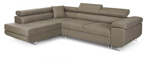 COMFORTINO FURNITURE Ecksofa mit Schlaffunktion PASTI L-Form, Sofa Couch mit Bettkasten, 3-Sitzer Eckcouch, Schlafsofa für Wohnzimmer, Big Sofa Couch mit Schlaffunktion (Olivgrün, Ottomane Links)