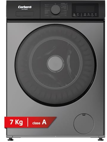 Corberó - Lavadora Premium 7 Kg | CLW7606DG | 1200 rpm | Motor Inverter | 16 programas | Función Vapor y Aclarado Extra | Inicio Diferido | Lavado Rápido 15 min | Look Inox Gris