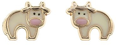 9 ct Gelb Gold Weiß und Pink Emaille Kuh Andralok Ohrstecker Ohrringe/Geschenkbox