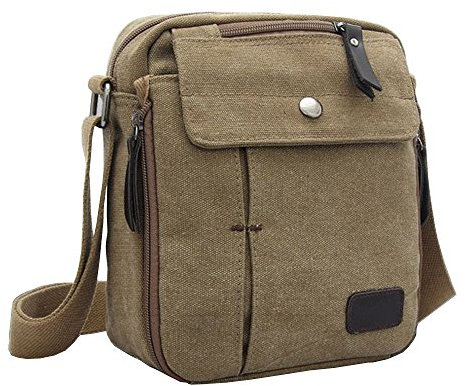 NEEVAS Bolso bandolera de lona para hombre, estilo militar, para viajes, senderismo, escuela, informal, para hombre, Khaki, Talla única