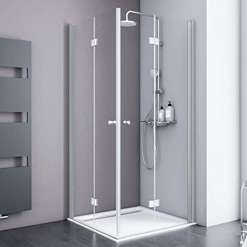 Schulte Duschkabine Alexa Style 2.0 Dreh-Falttür Eckeinstieg, 100 x 100 cm, 192 cm, 5 mm Sicherheitsglas beschichtet, Profile alu-natur, Montage auf Duschwanne oder Fliese