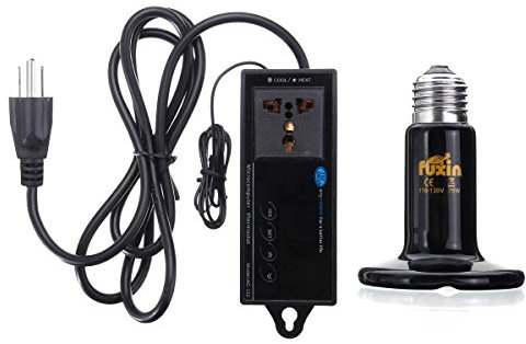 Tutoy E27 Digital Reptile Thermostat De Contrôle De Chauffage avec 110V 75Mm Dia Céramique Ampoule Émettrice De Chaleur Ampoules - 75W