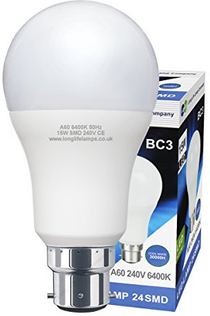 Long Life Lamp Company 3 Pin BC3 Light Bulb LED 15w Cool White 6500k Energy Saving Non Dimmable 240v High Brightness
