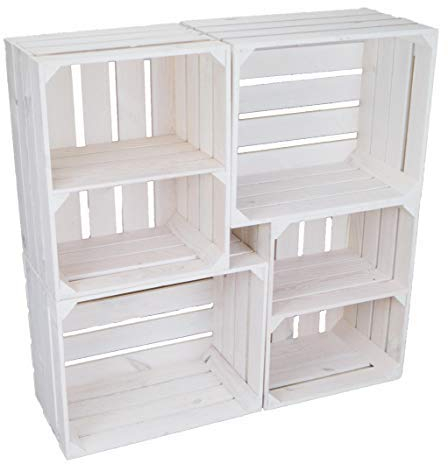 4er Set Massive Obstkiste Apfelkiste Weinkiste aus dem Alten Land +++ 50 x 40 x 30 cm (NEU Weiss 2 x Quer 2 x Ohne)